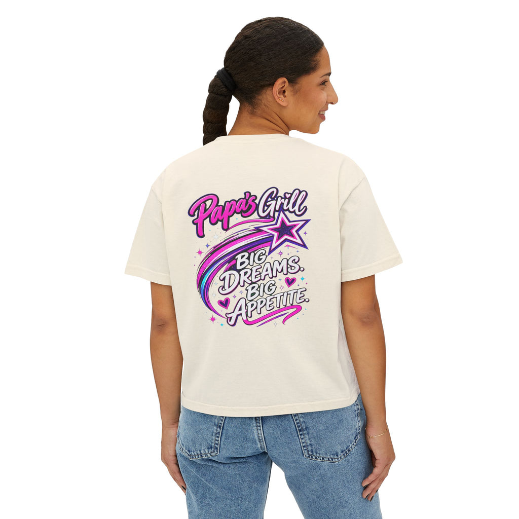 Papa's Grill — Pink Script Boxy Tee
