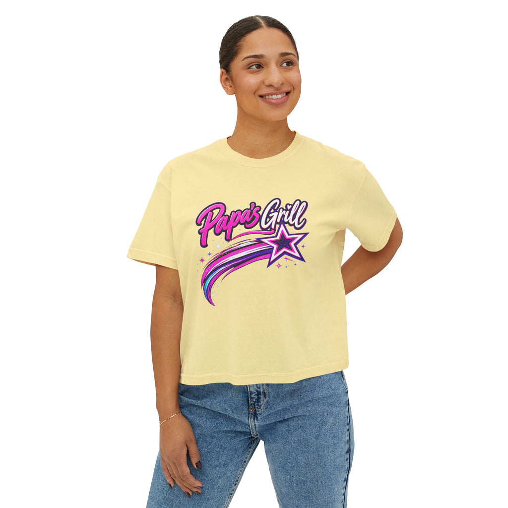 Papa's Grill — Pink Script Boxy Tee