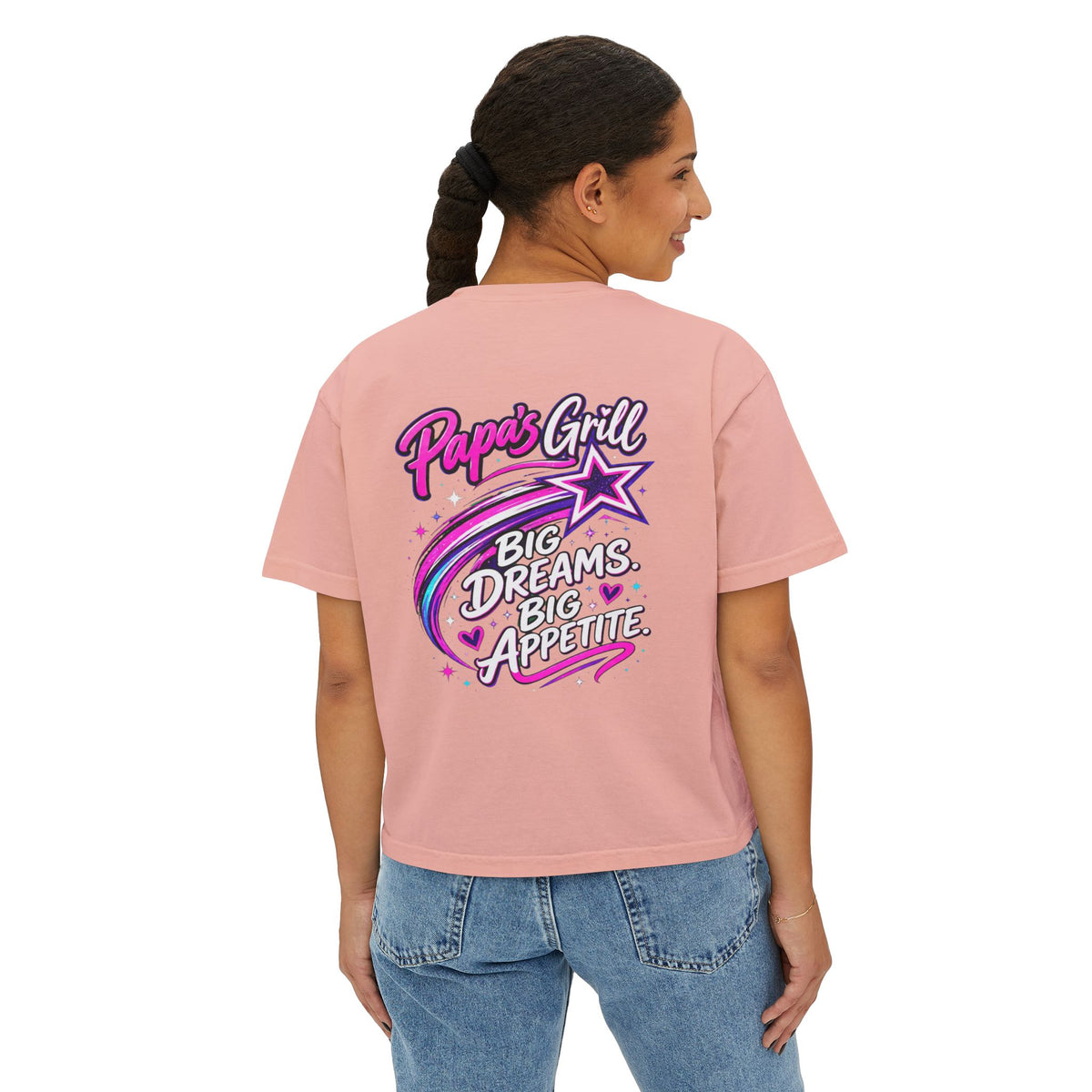 Papa's Grill — Pink Script Boxy Tee