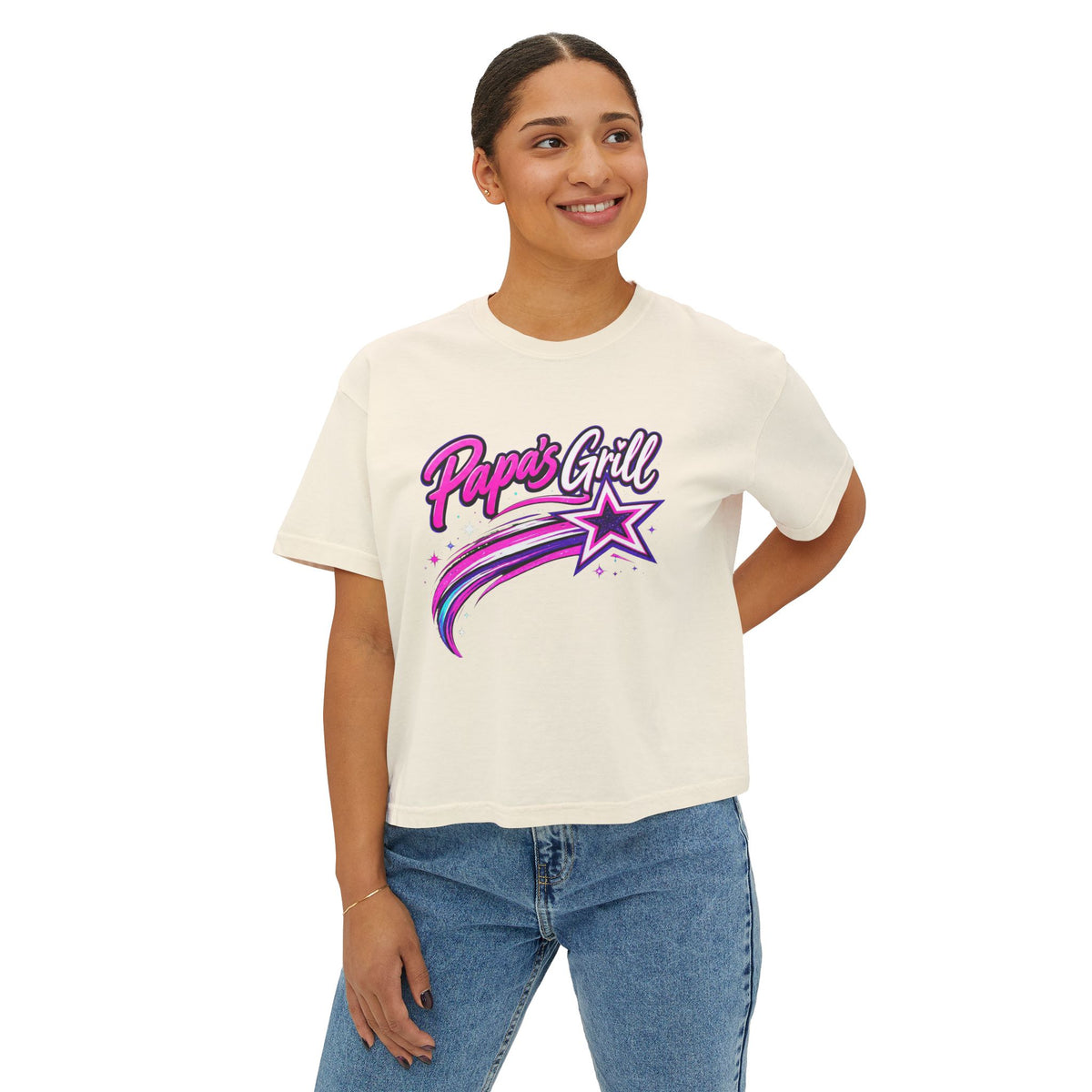 Papa's Grill — Pink Script Boxy Tee