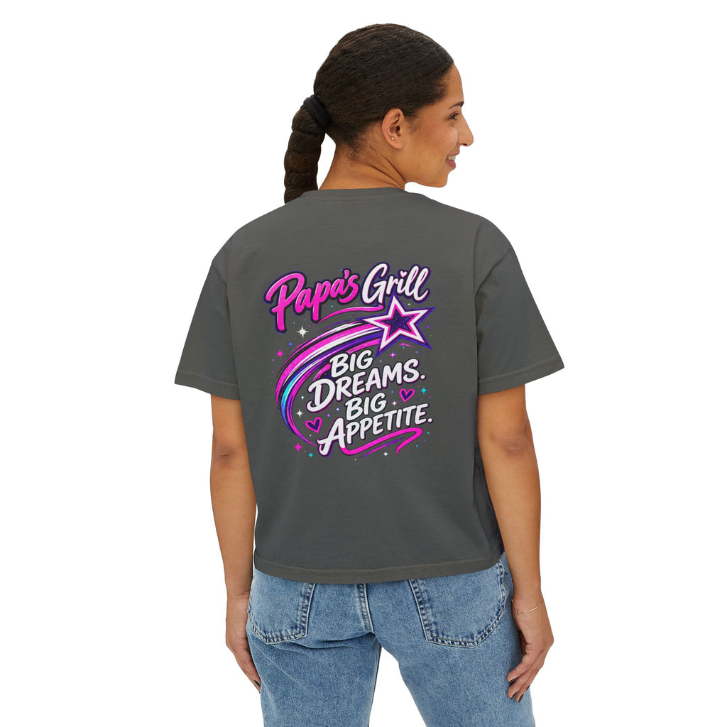 Papa's Grill — Pink Script Boxy Tee
