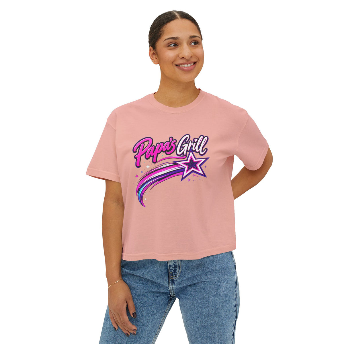 Papa's Grill — Pink Script Boxy Tee