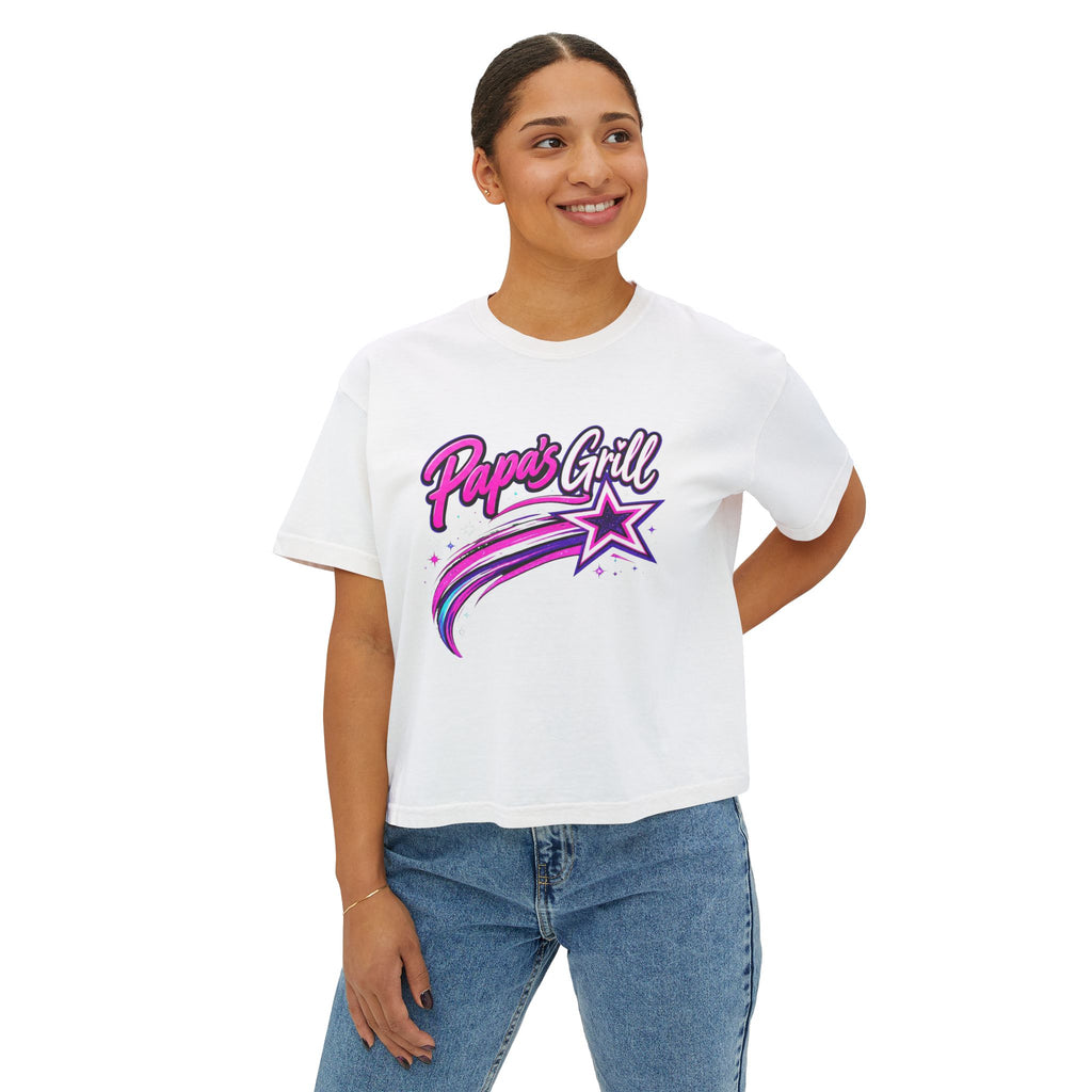 Papa's Grill — Pink Script Boxy Tee