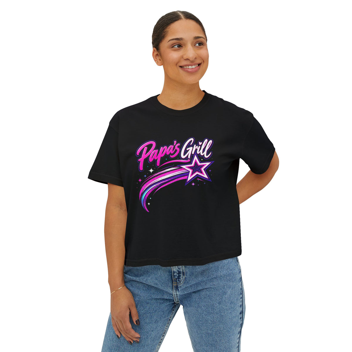 Papa's Grill — Pink Script Boxy Tee