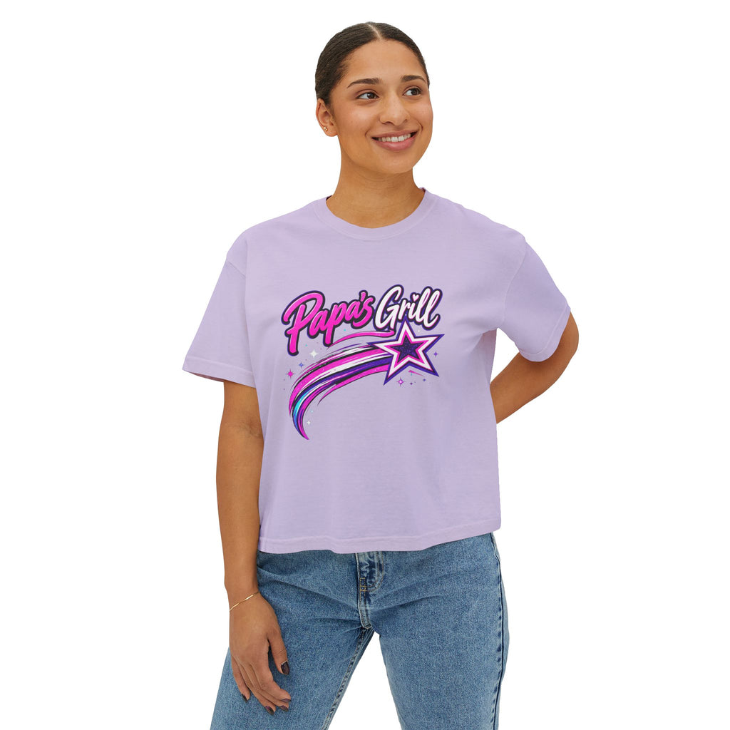 Papa's Grill — Pink Script Boxy Tee