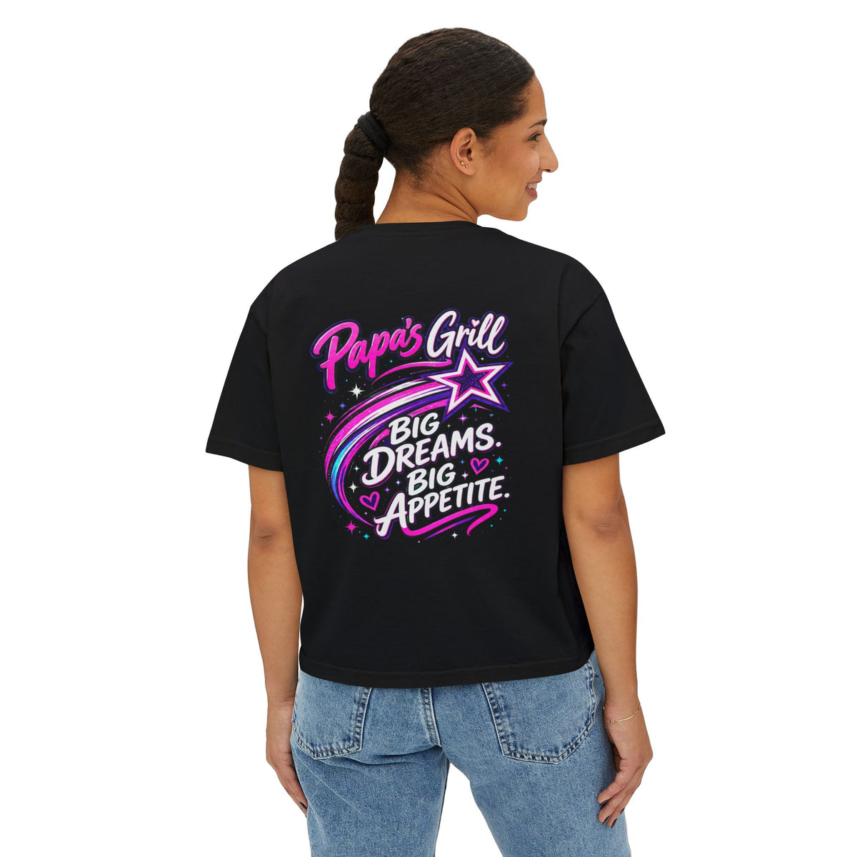 Papa's Grill — Pink Script Boxy Tee