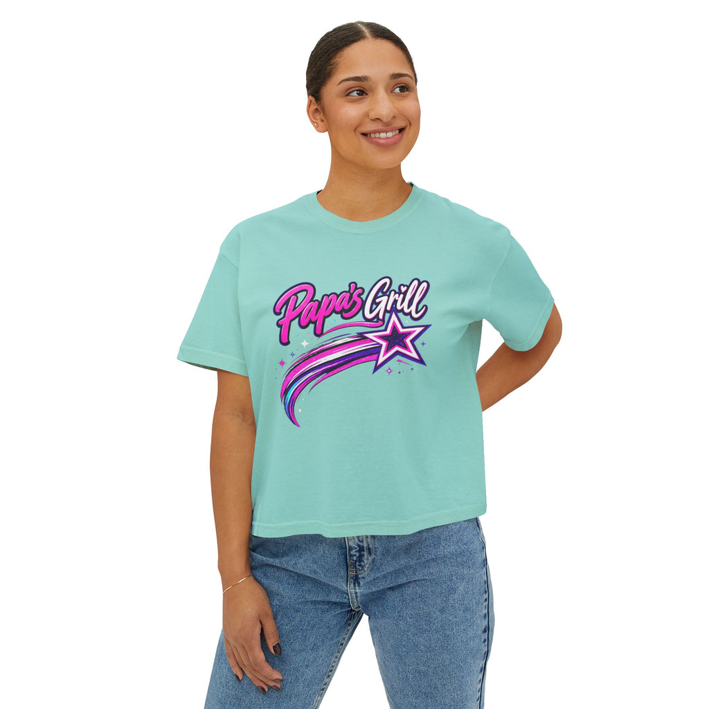 Papa's Grill — Pink Script Boxy Tee