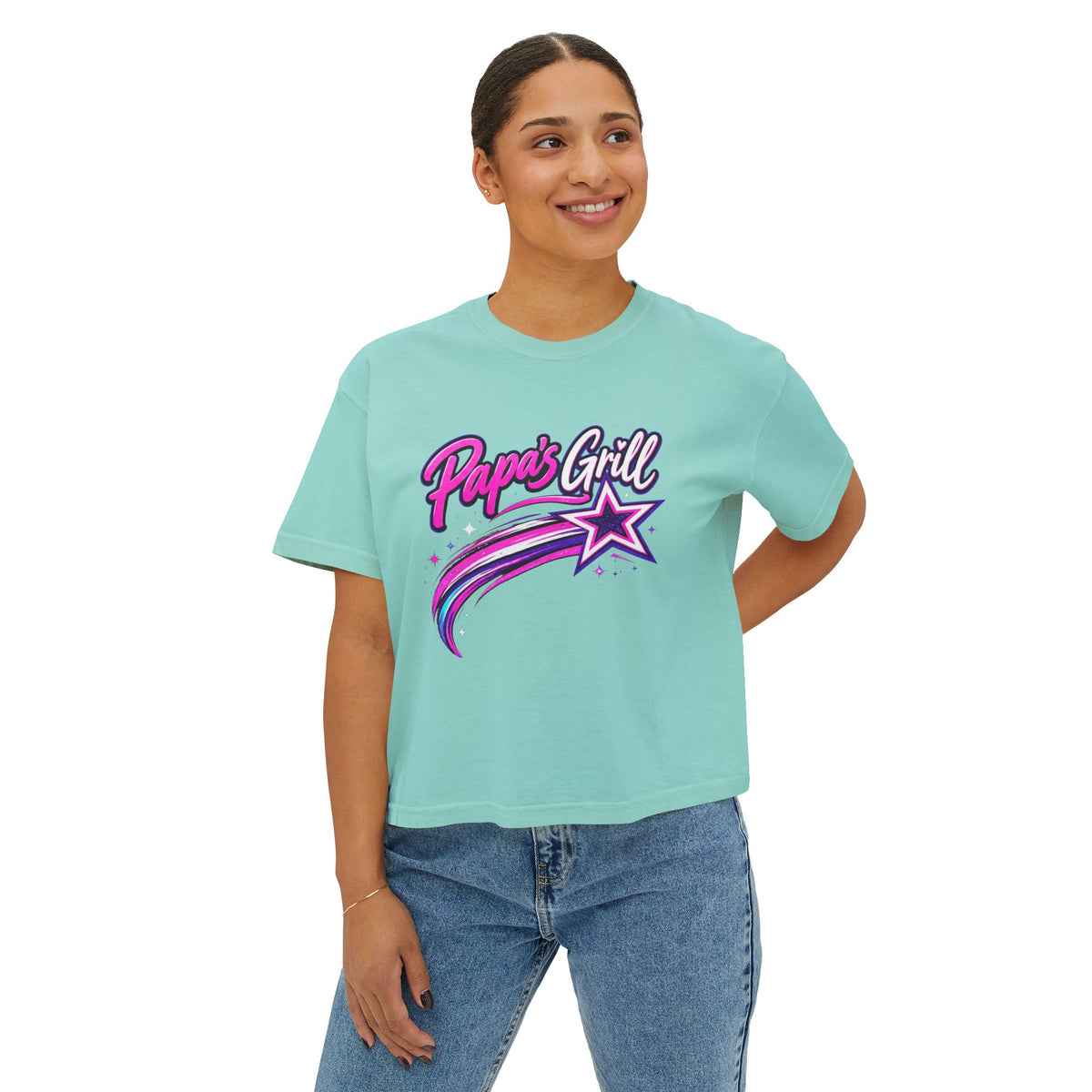 Papa's Grill — Pink Script Boxy Tee