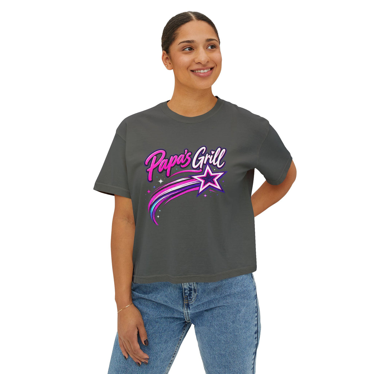 Papa's Grill — Pink Script Boxy Tee